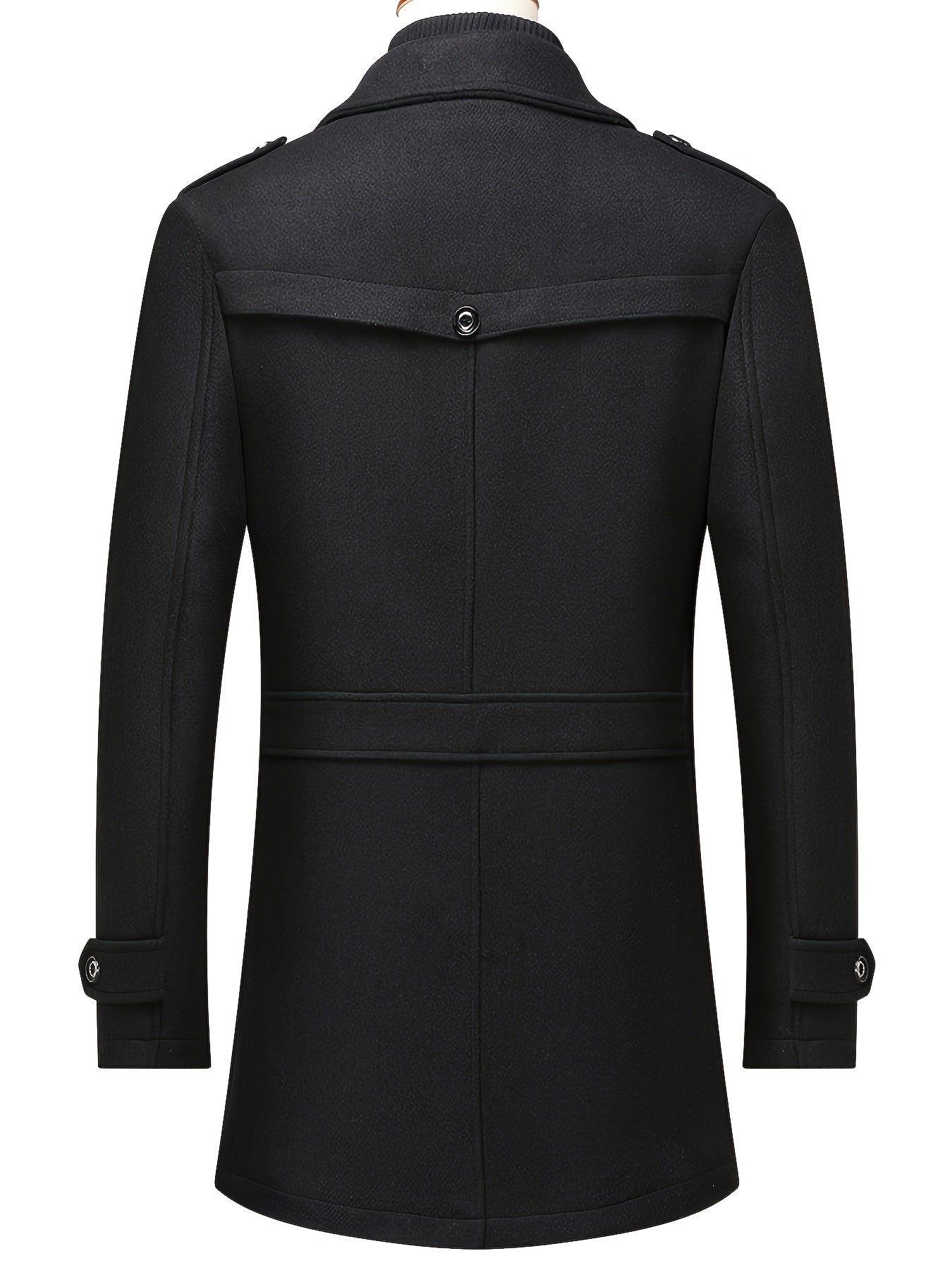 Men's Stand Collar Fleece Blend Pea Coats with Removable Inner Collar Single Breasted Overcoat