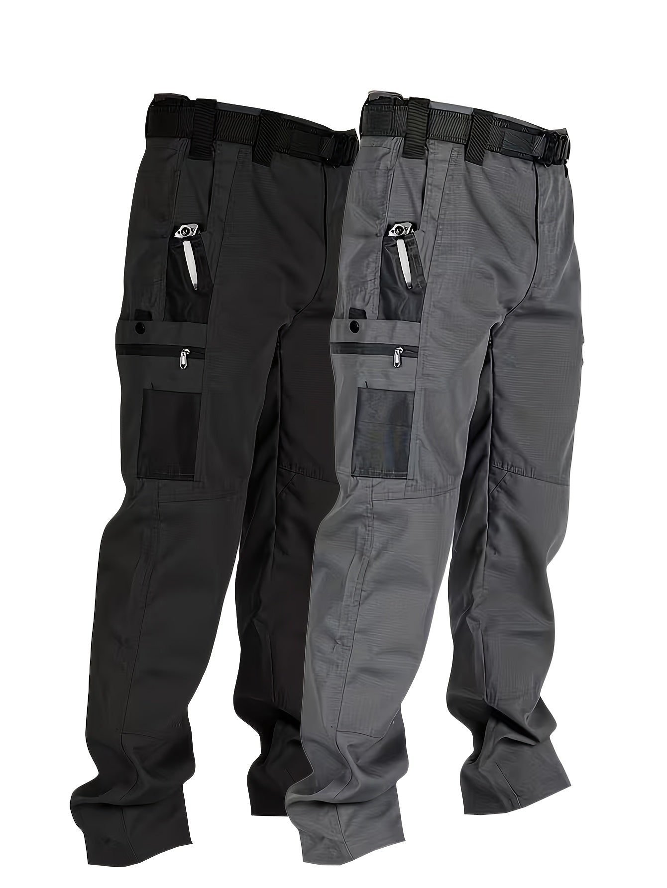 2pcs Set, Men'S Outdoor Cargo Pants, Multi-Functional Pockets, Lightweight, Ripstop, Durable Work Pants, for Camping Hiking Fishing, Suitable for Spring Summer And Autumn Seasons