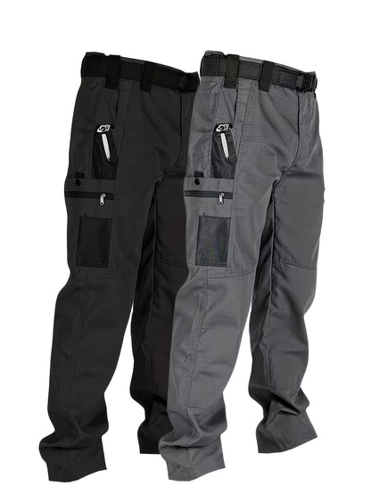 2pcs Set, Men'S Outdoor Cargo Pants, Multi-Functional Pockets, Lightweight, Ripstop, Durable Work Pants, for Camping Hiking Fishing, Suitable for Spring Summer And Autumn Seasons