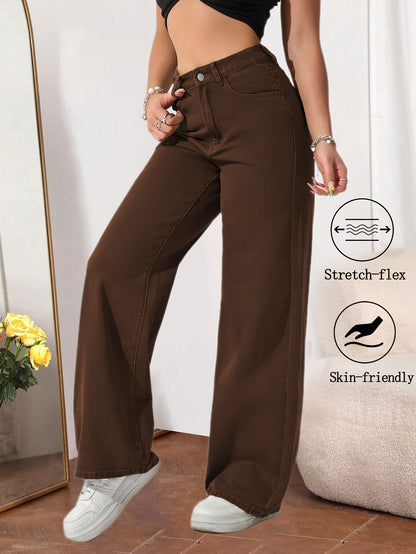Women High Waisted Straight Leg Pants Stretch Fabric Casual Loose Fit Solid Color Full Length Trousers Soft Comfortable Elastic Waist Street Style Casual Attire Versatile Modern Fashion Pants for Women Office Travel Daily Outfit