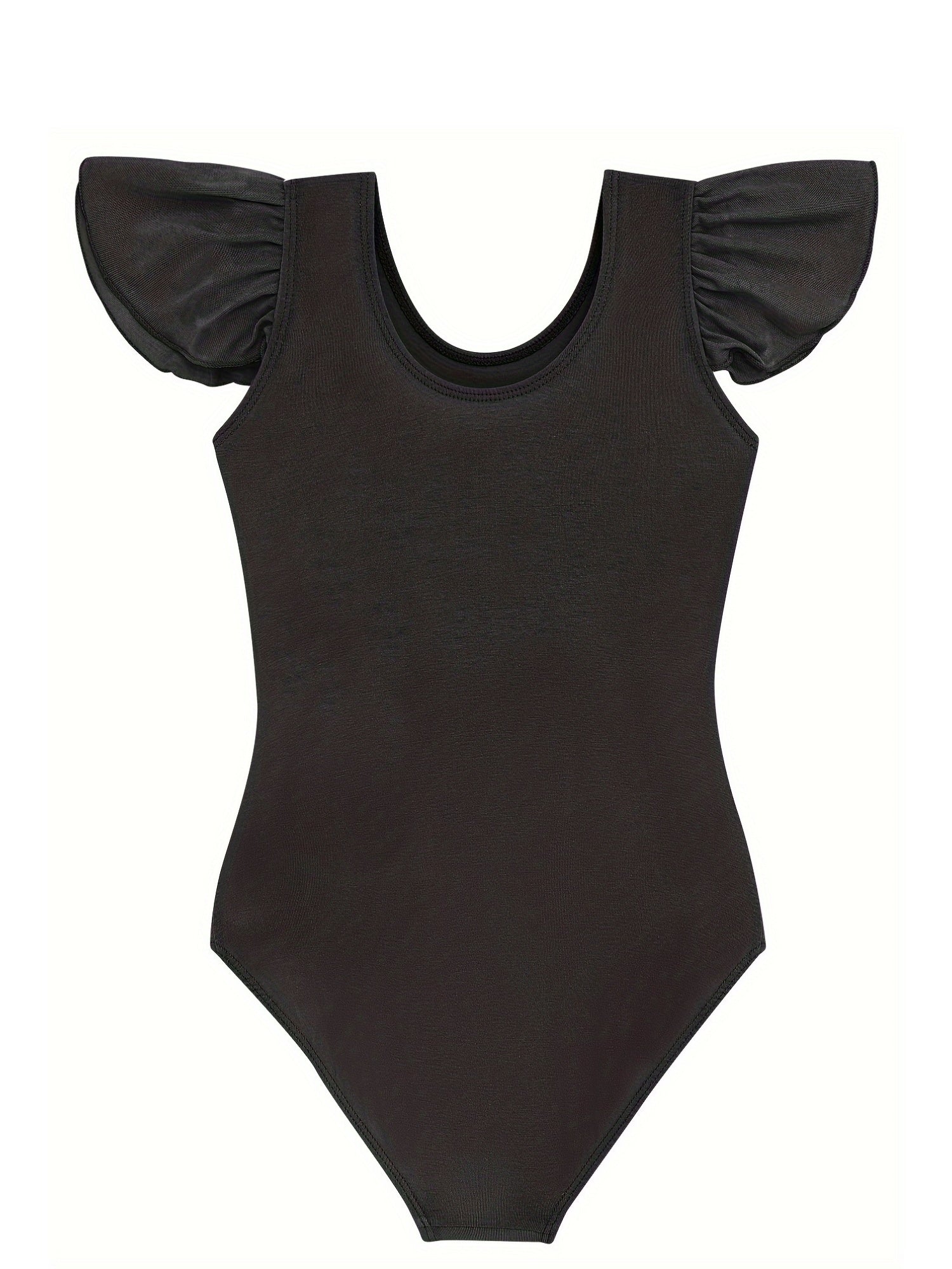 Girls Stretchy Ruffled Sleeve Dance Leotard Slim Fit Solid Color Practice - product view 5