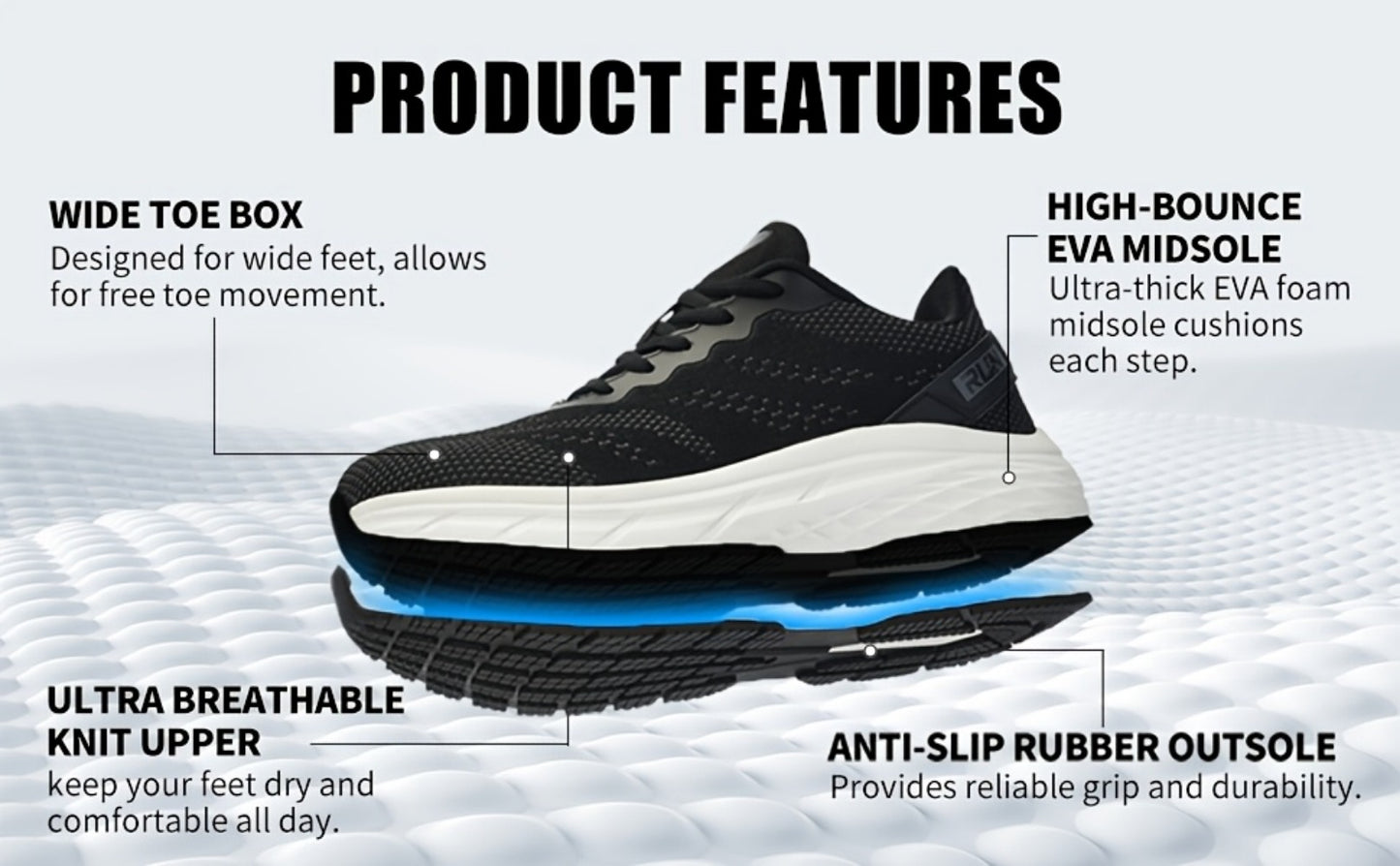 Men's Wide-Width Mesh Sneakers - Memory Foam Cushioned Insole