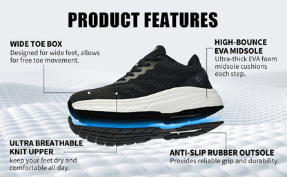 Men's Wide-Width Mesh Sneakers - Memory Foam Cushioned Insole