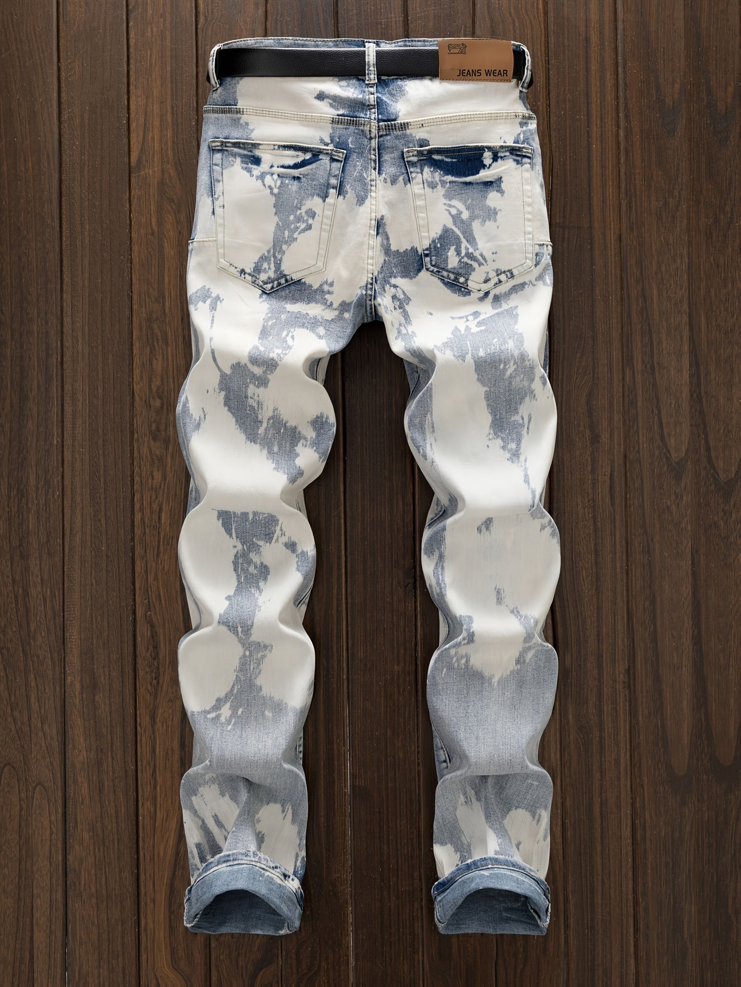 New Punk Trend Blue Nightclub Style Slim Fit Elastic Feet Nightclub Versatile Casual Straight Men'S Denim