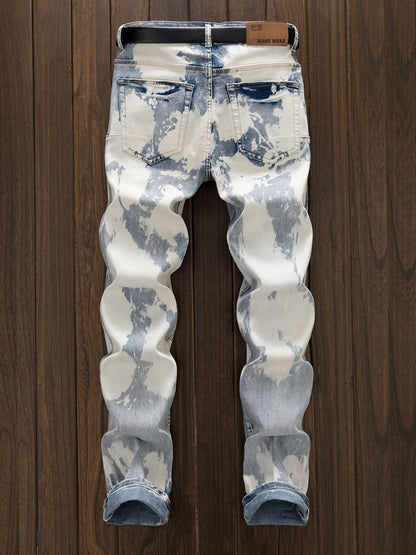 New Punk Trend Blue Nightclub Style Slim Fit Elastic Feet Nightclub Versatile Casual Straight Men'S Denim