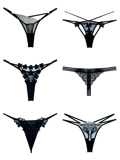 18pcs Mixed Set: Premium Lace Women'S Thong Set - Multi-style With Embroidery, See-Through Details & Adjustable Waistband. Soft & Breathable.