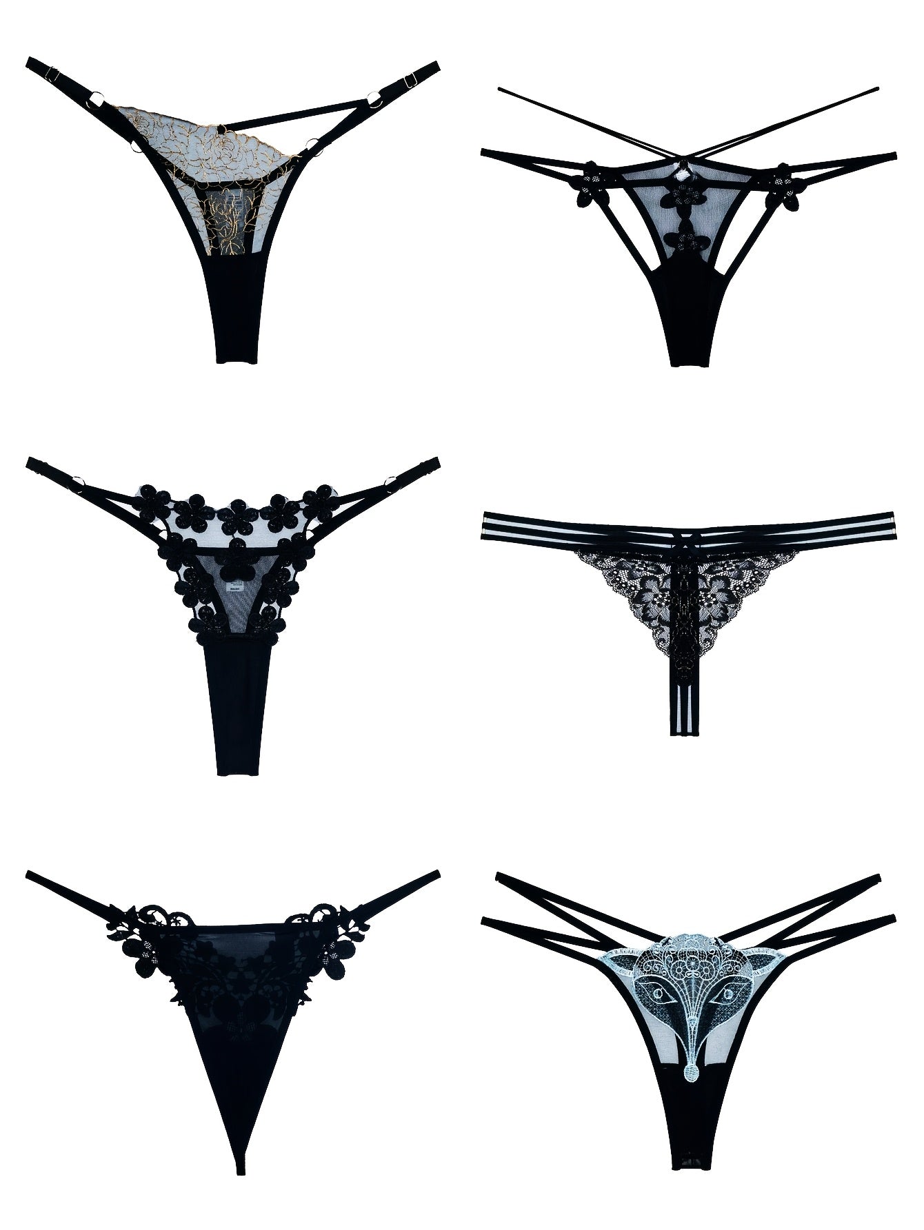 18pcs Mixed Set: Premium Lace Women'S Thong Set - Multi-style With Embroidery, See-Through Details & Adjustable Waistband. Soft & Breathable.