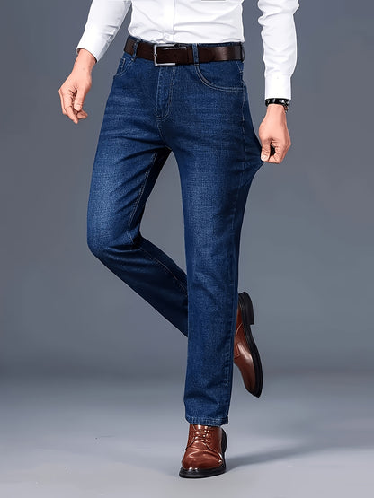 Men'S Regular Cut, Comfortable Stretch Waist Jeans, Classic All-Season Style, Comfortable Stretch Straight Leg Design. Suitable for Casual, Business, And Work Wear, Everyday Casual Attire, And a Must-Have Gift