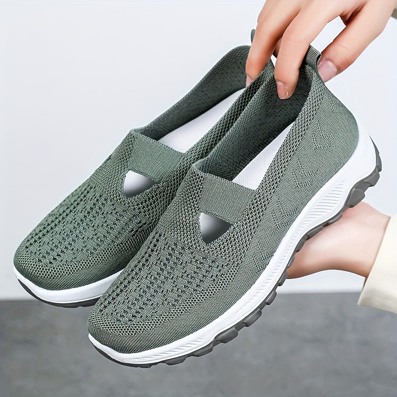 Women's Breathable Knit Sneakers- Casual Slip-On Walking Shoes with Non-Slip Rubber Sole, Comfort Fit for All Seasons