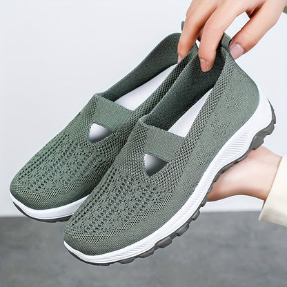 Women's Breathable Knit Sneakers- Casual Slip-On Walking Shoes with Non-Slip Rubber Sole, Comfort Fit for All Seasons