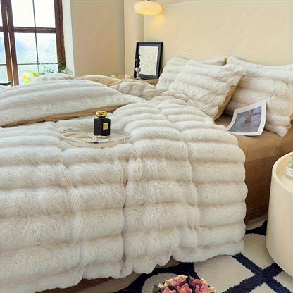 Striped Luxurious Faux Rabbit Fur Throw Blanket Ultra-Soft, Double-sided Blanket, Kids' Blanket, ClassicStripe Pattern, Multi-Color, Travel, Camping, Al Seasons, Home Decor, Gift Ldea