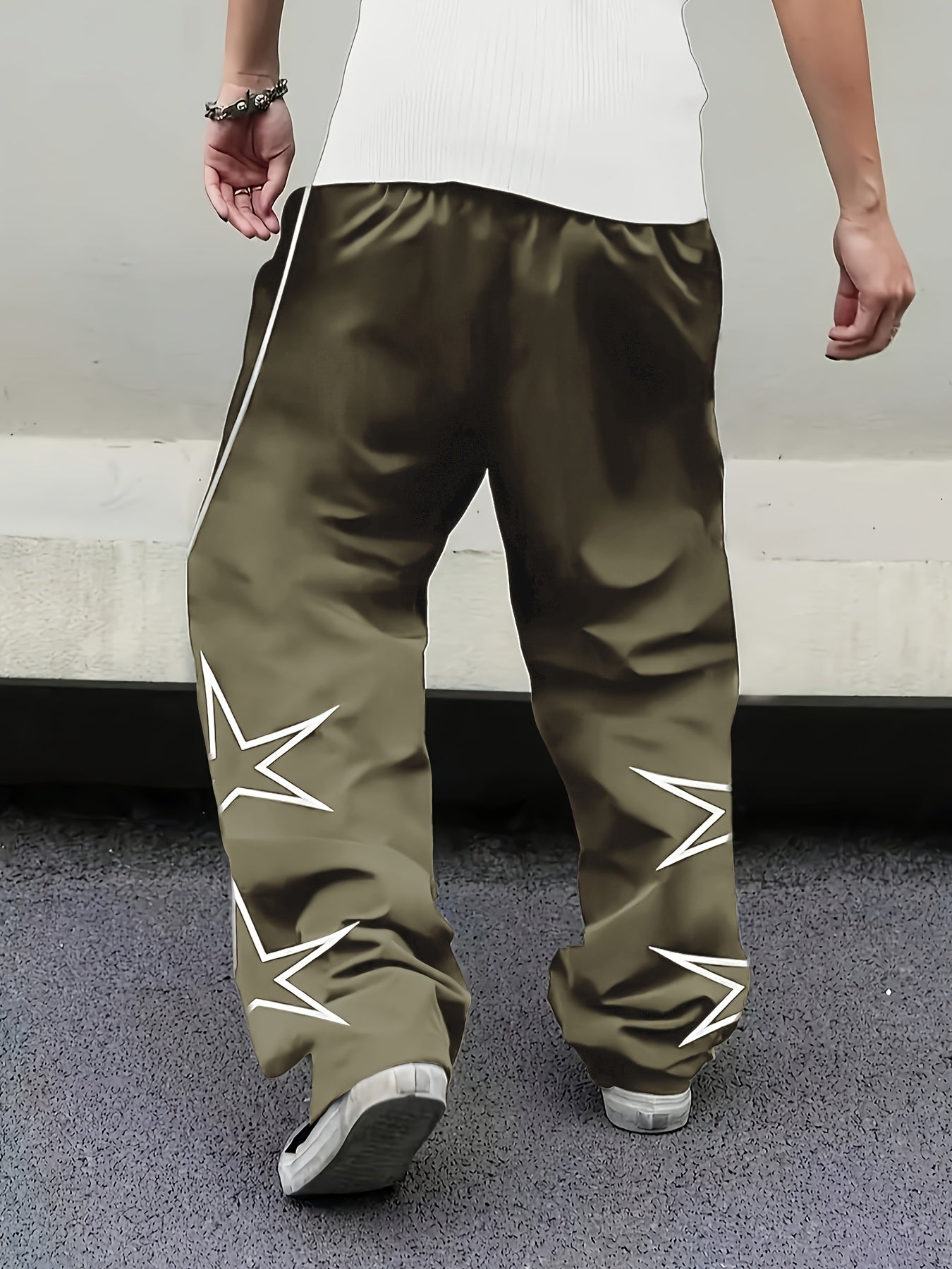 Men'S Outdoor Casual Running Pants with Star Print - Solid Color & Training Trekking Pants, Pocket Design for Spring/Fall, Beach, Urban Strolls - Regular Fit for Mature S (Daily Wear)