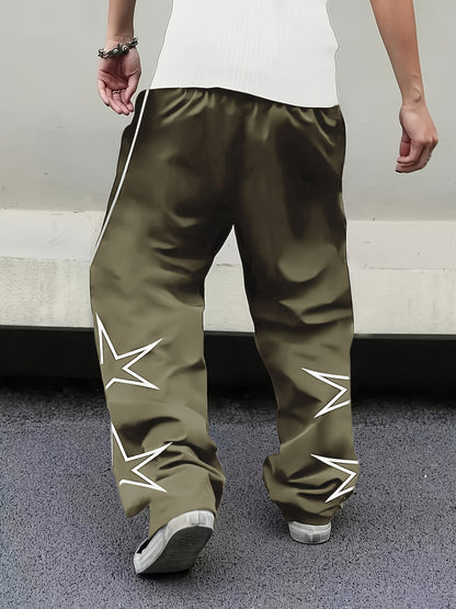 Men'S Outdoor Casual Running Pants with Star Print - Solid Color & Training Trekking Pants, Pocket Design for Spring/Fall, Beach, Urban Strolls - Regular Fit for Mature S (Daily Wear)