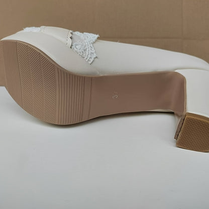 Elegant Women's Kawaii Mary Jane Pumps with Bow Tie & Lace Trim - Pink Block Heel Dress Shoes, Versatile Lolita Style for Parties & Work, Round Toe, Ankle Strap, Faux Cover Upper & Rubber Sole, Ladies Shoes Dressy