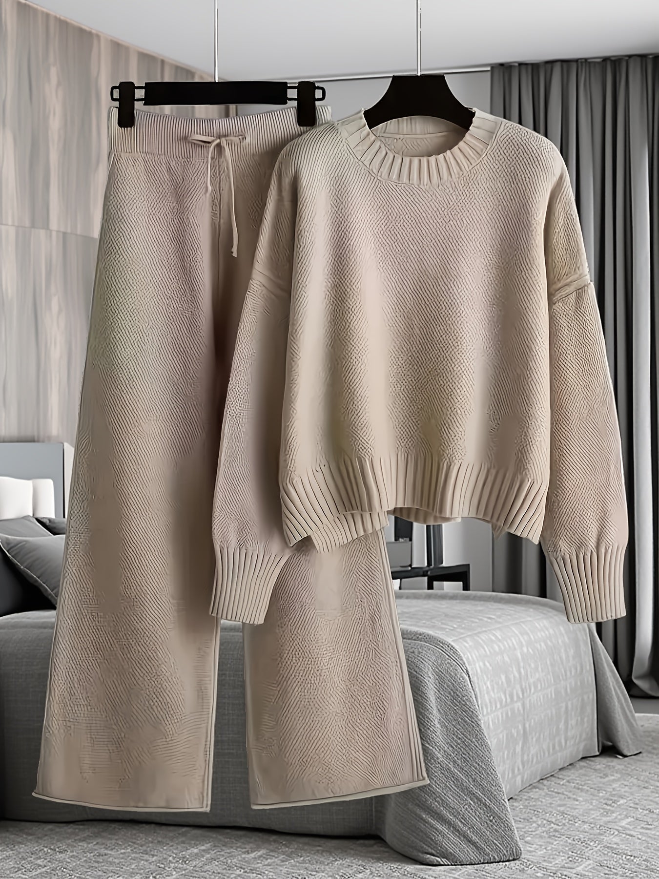 Women's Brick Red Knit High-Waist Long-Sleeve Pants - product view 3