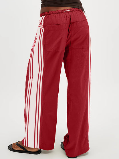 Womens Side Striped Pants Wide Leg Drawstring High Waist Sweatpants Hudson Canyon Stripe Pants with Pockets