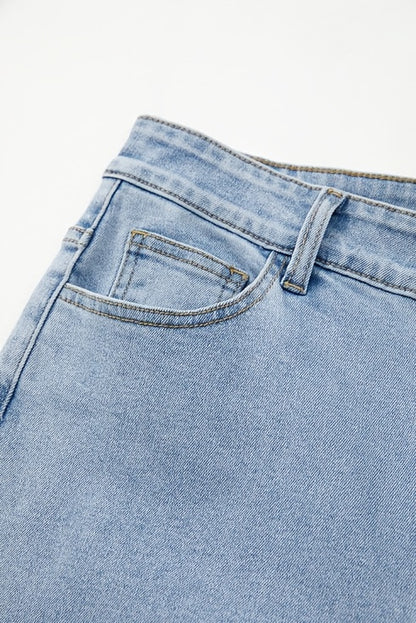 Women'S Plus Size Denim Clothing Curved Bow Side Pocket Straight Trousers