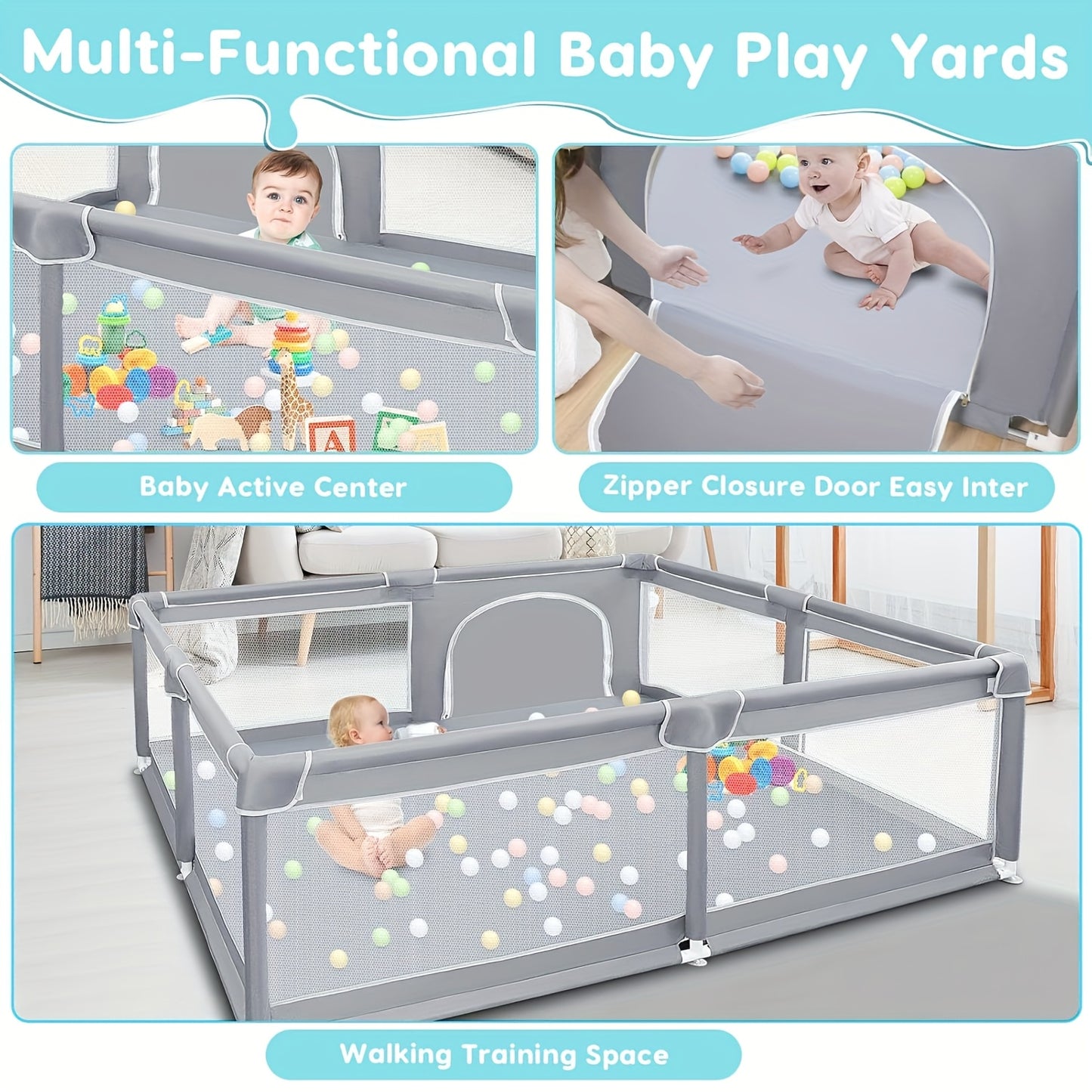 Baby Playpen, 50 Inch X50 Inch Large Playard for Toddlers, Indoor Or Outdoor Kids Activity Center, Sturdy Safety Fence with Soft Breathable Mesh, Great Gift for Halloween, Christmas