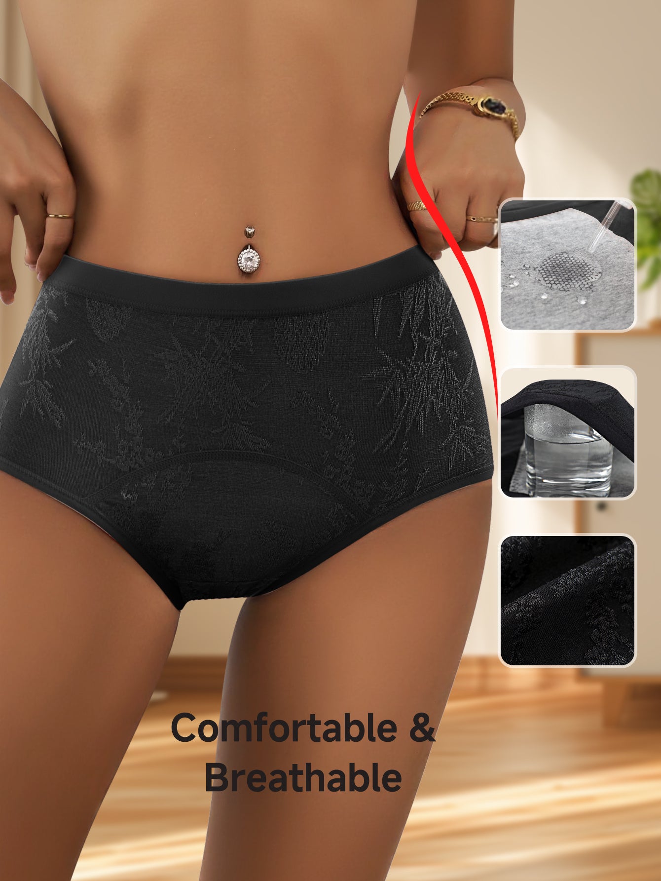 6pcs Women's High waisted Floral Jacquard Pattern Contoured Underpants with - product view 6