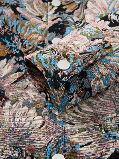 Multi-Functional Long-Sleeve Shirt Jacket Featuring Abstract Oil Painting Embroidery - Ideal for Any Season, Can Be Washed in a Machine