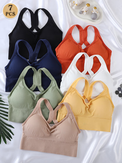 7-Pack Women'S Seamless Sports Bras - Shockproof Push-Up Racerback With Removable Pads | Moisture-Wicking Breathable Yoga & Running Bras | High-Intensity Workouts Gym Essentials Non-Slip Support-bras For Women