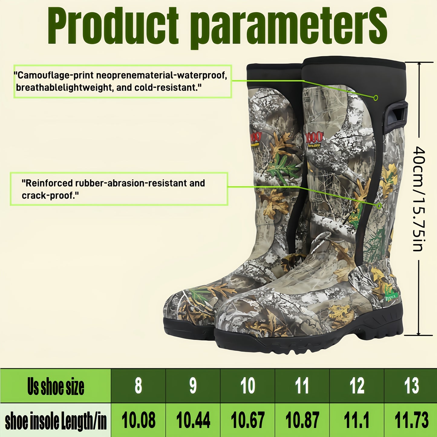 Sneakers, New Upgraded High-quality High Quality Insulated Camouflage Hunting And Fishing Boots, 6mm Neoprene Hunting And Fishing Boots. Durable And Warm Comfortable Outdoor Boots, Suitable for Hunting, Fishing, Hiking, And Outdoor Adventures.