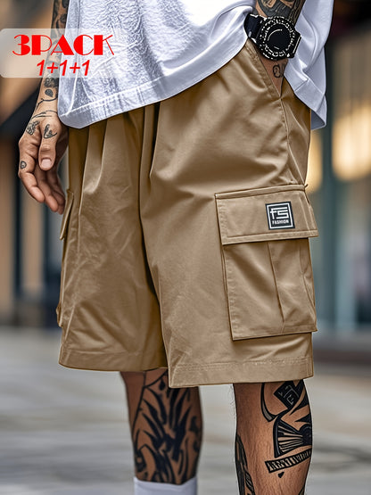 Men's Khaki+Gray+Black Polyester Shorts - product view 9