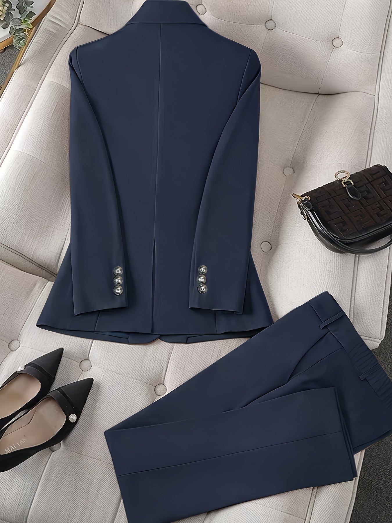 Solid Color Single Button Long Sleeve Single-Breasted Waistcoat Suit Pants 2pcs Set