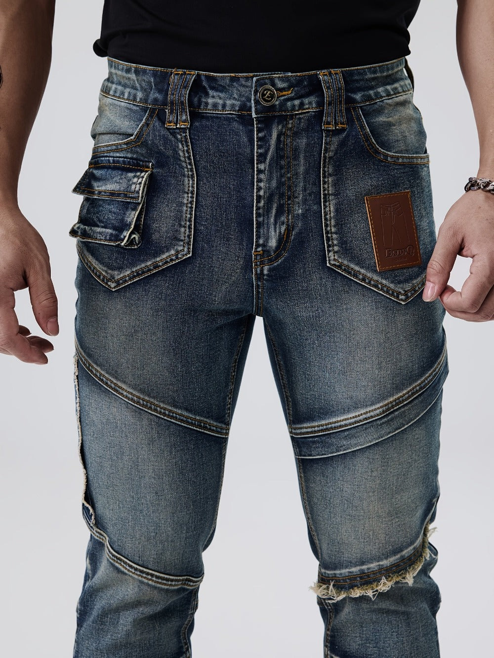 Men's Slim Fit Jeans - Vintage Wash Patchwork