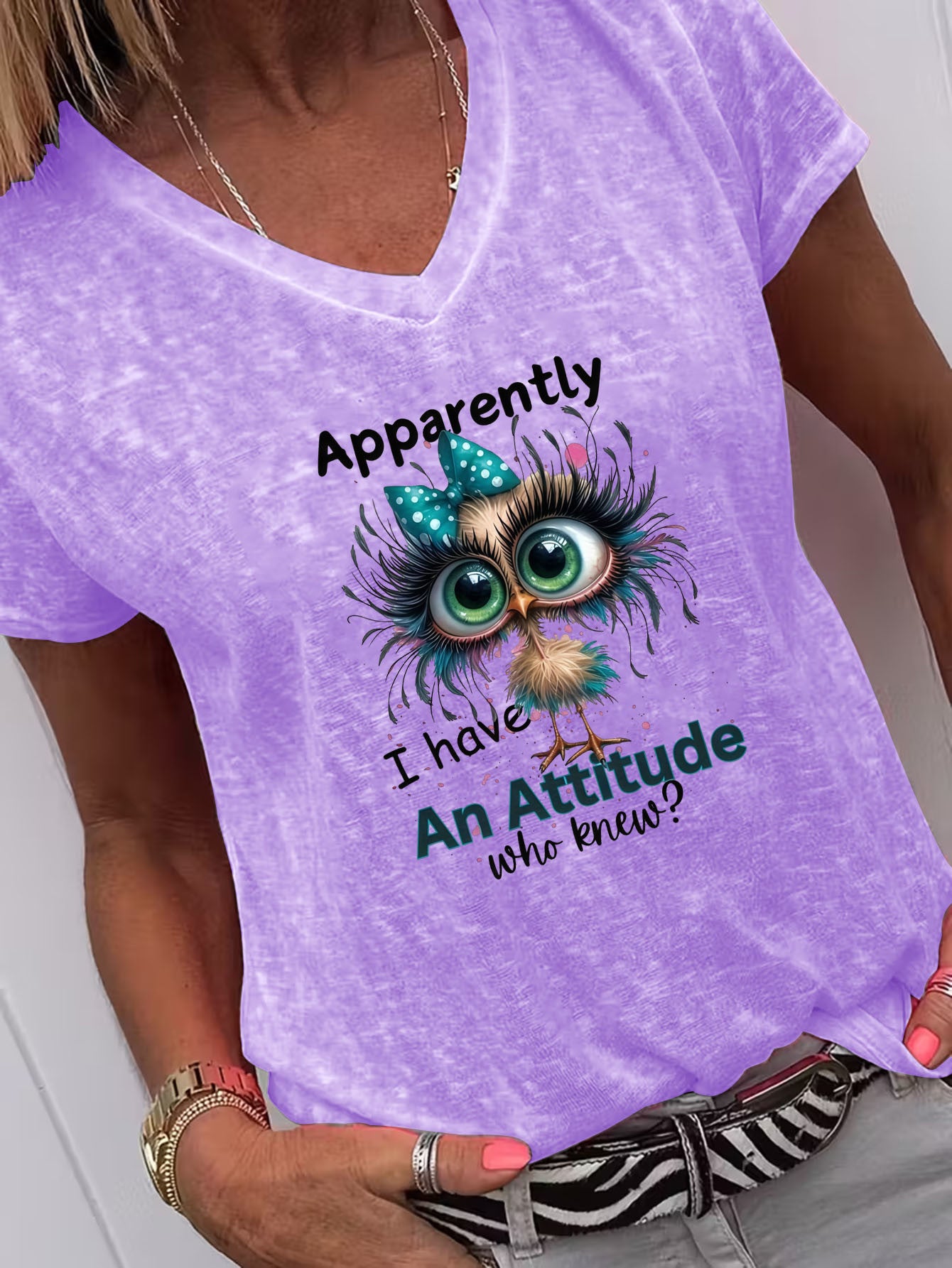 Casual V-Neck Short Sleeve T-Shirt | Featuring a Funny Chick Print, Perfect for Home, Going Out, or as a Gift for New Year, Valentine'S Day, and More