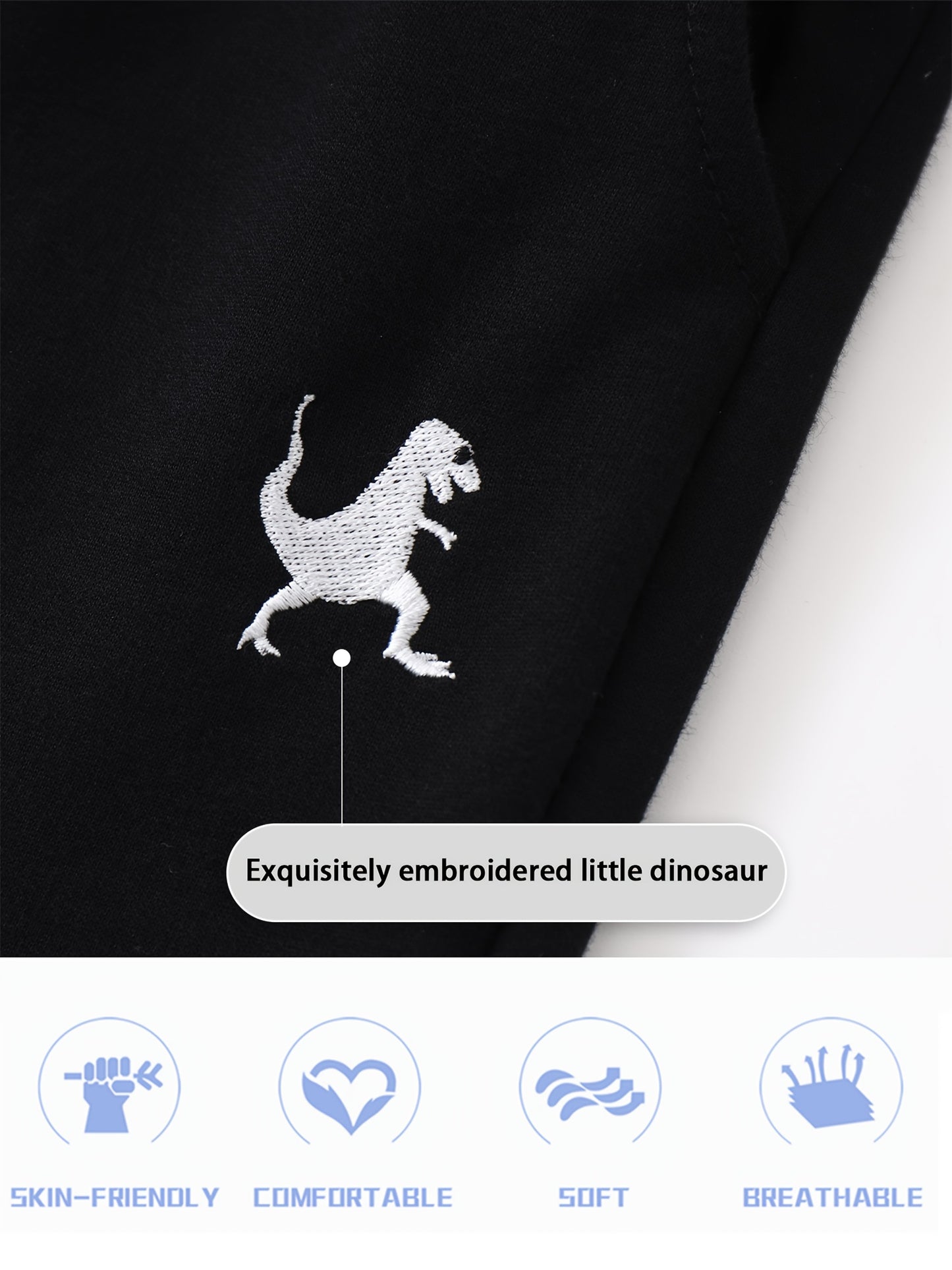 Set of Three Athletic Shorts for Young Boys Featuring Pockets - Easy Pull-On Style with Active Dinosaur Embroidery, Comfortable And Breathable Summer Shorts for Children, for Outdoor