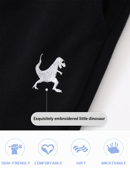 Set of Three Athletic Shorts for Young Boys Featuring Pockets - Easy Pull-On Style with Active Dinosaur Embroidery, Comfortable And Breathable Summer Shorts for Children, for Outdoor