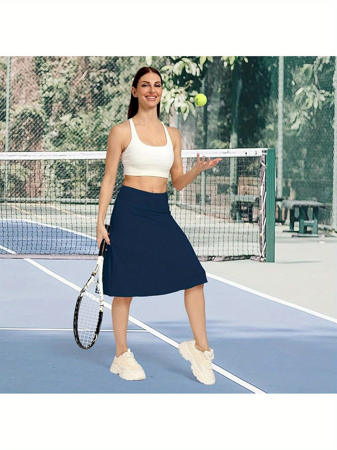 Scacto Women's Office-Ready Midi Skirt- Built-In Shorts, Hidden Drawstring, Zippered Pockets, Business Casual