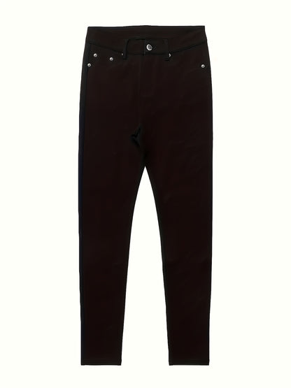 Women'S Plus Size High-Waisted Stretch Skinny Jeans - Elegant Dark Wash Black Tapered Leg with Beltless Design & Zipper Closure, for All-Season Casual to Formal Pants for Everyday & Formal Wear