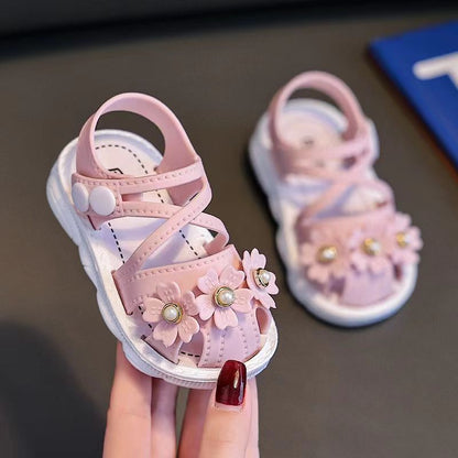 Baby Sandals, Children'S Children'S Soft Sole, Summer 1-2 Year Old Princess Anti Slip Toe Shoes, Baby Walking Shoes