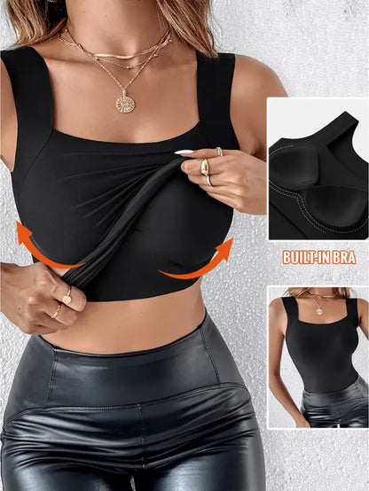 3pcs Women'S Plus Size Seamless Tank Top with Built-In Bra- Slim-Fit Lifting, Skin-Friendly Base Layer, Sleeveless Wide Straps, Solid Black/Apricot/Brown, Smooth Washable Fabric, All-Season Layering for Daily Use
