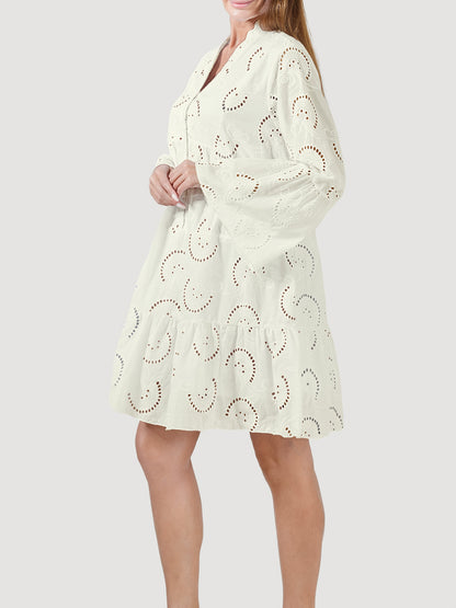 Elegant Mint Green V-Neck Shirt Dress with Bell Sleeves and Lace Cut-Out Detail - Chic Long Casual Dress for Women, Ideal for Home Gatherings and Parties, Casual Party Dress|Bell Sleeve Dress|Machine Washable Dress, Cute Dresses