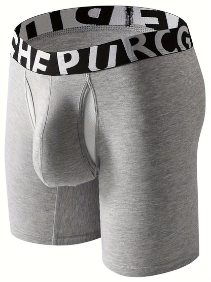 3pcs Men's Athletic Underwear: Quick-Dry Slim-Fit Long Boxer Briefs with Letter Waistband & Dual-Layer Separate U-Convex Pouch
