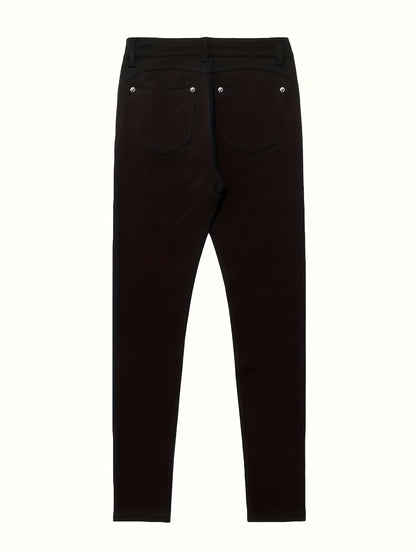 Women'S Plus Size High-Waisted Stretch Skinny Jeans - Elegant Dark Wash Black Tapered Leg with Beltless Design & Zipper Closure, for All-Season Casual to Formal Pants for Everyday & Formal Wear