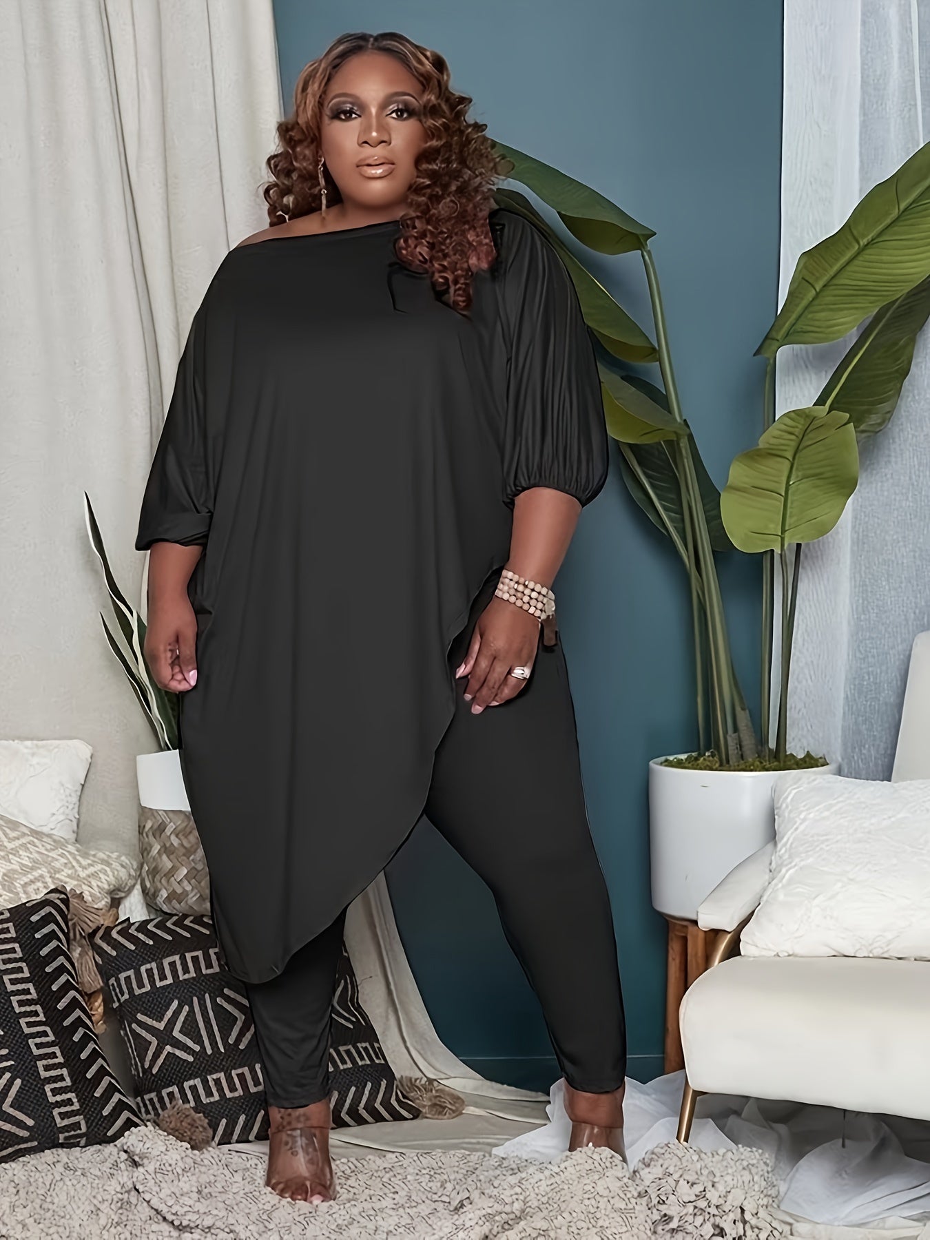 Plus Size, 1pc Plus Size Women's Clothing, Elastic, Soft And Comfortable, Skin-friendly And Breathable, Simple But Elegant, You Can Casually Match with Flats Or High Heels, Suitable for Leisure, Shopping, S,, And So On