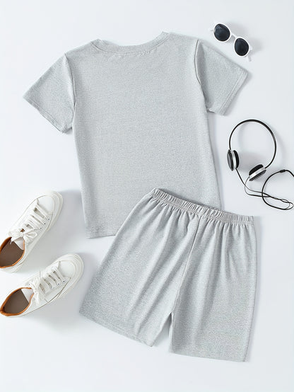 Boys' Clothing, Lightweight And Airy Summer T-Shirt And Shorts Combo with Vibrant Graffiti Letter Design, Ideal for Casual Wear, Sports, And Outdoor Activities, for Outdoor