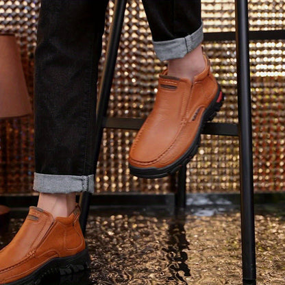 [Hand-Stitched] LDECK Slip-On Casual Shoes for Men - Durable Genuine Leather Work Boots, Men's Mountaineering Boots
