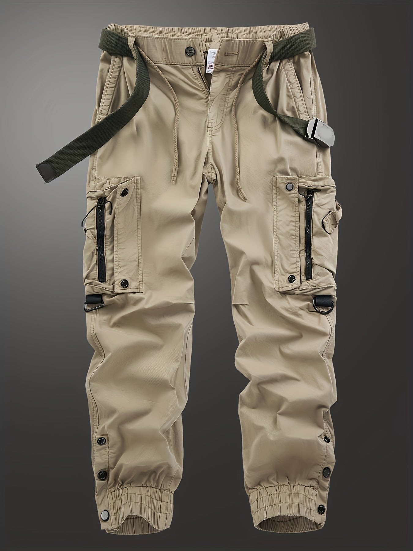 Solid Cargo Men's Casual Long Pants with Multiple Pockets AndButtons, Outdoor Hiking Camping Mountaineering