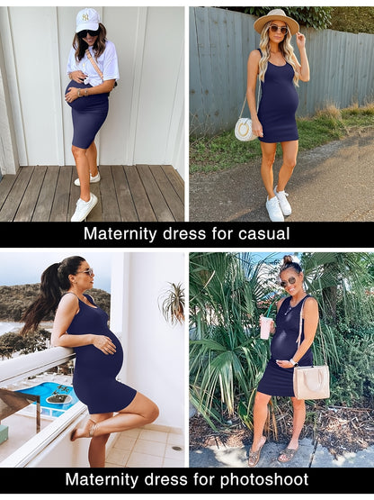 Women's Maternity Dresses for Daily Baby Shower Photography Short Sleeve Sleeveless Tank Dresses Side Ruching