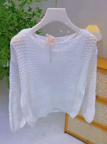 2026 Women'S Hollow Out Sweater Cardigan Long Sleeve Open Front Crochet Cover Up Lightweight Casual Layering Outerwear Soft Top For Spring Fall Winter Resort Wear