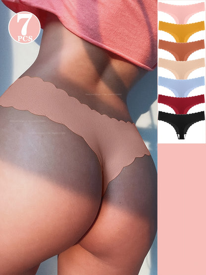 7pcs Women's Yoga Thongs - Seamless Low-Rise Non-Sheer Panties, Stretchy Workout & Everyday Underwear, Comfy Gym to Casual Laceless thong bottoms (Hand Wash Only) - Elegant Minimalist Design, Comfortable Underwear, Elegant Undergarment, Seamless Construct