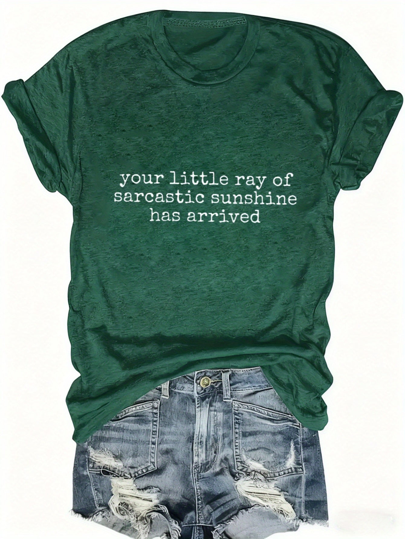 Women's Funny Slogan T-Shirt "Your Little Sarcastic Sunshine" - Short Sleeve Casual Round Neck Tee with Witty Lettering, Sarcastic Humor Apparel for Daily Wear, Machine Washable Comfortable Statement Shirt