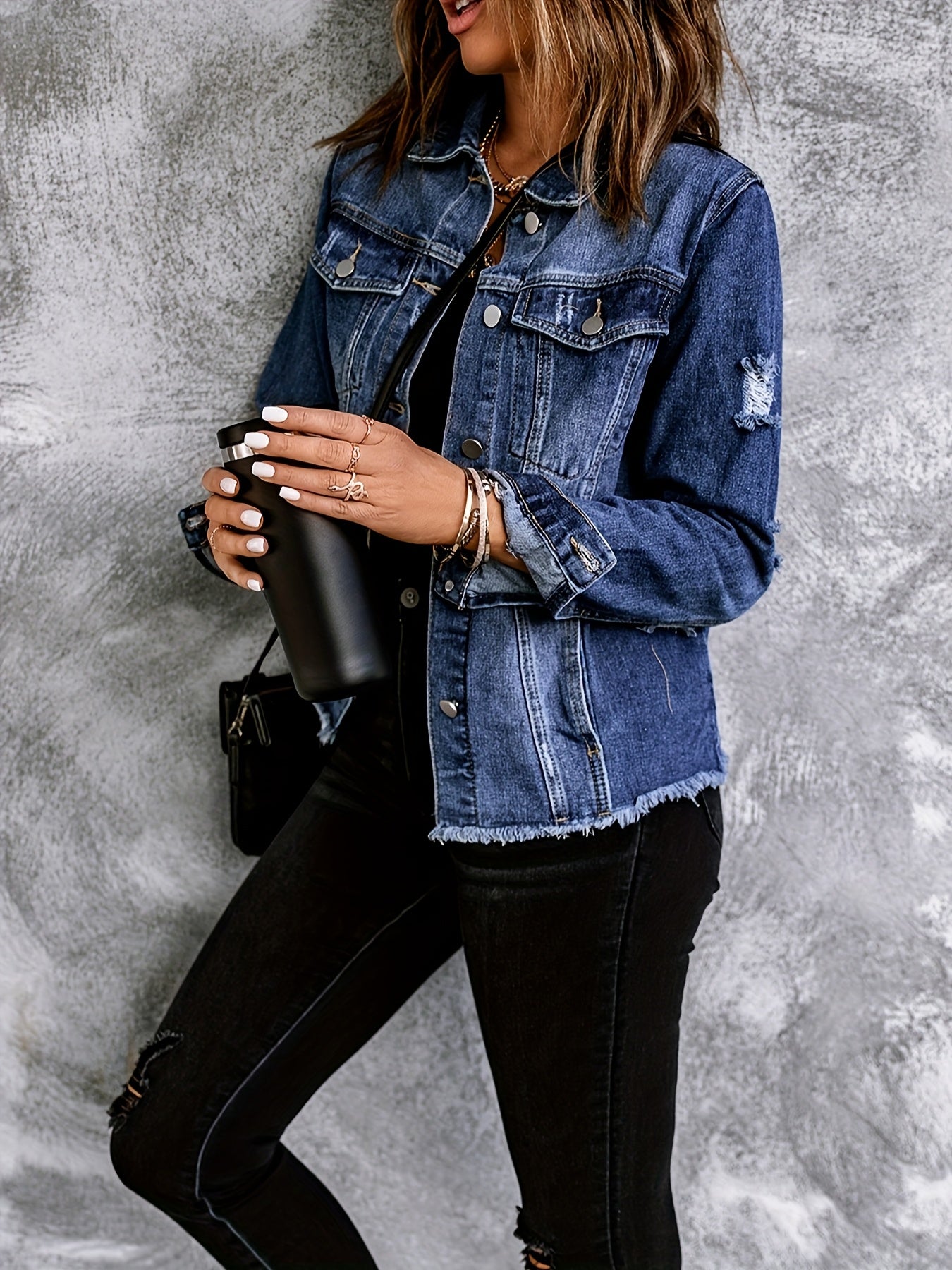 Women's Medium Blue Denim Oversized Denim Jacket - product view 11