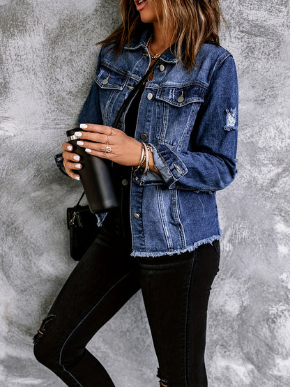 Women's Medium Blue Denim Oversized Denim Jacket - product view 11