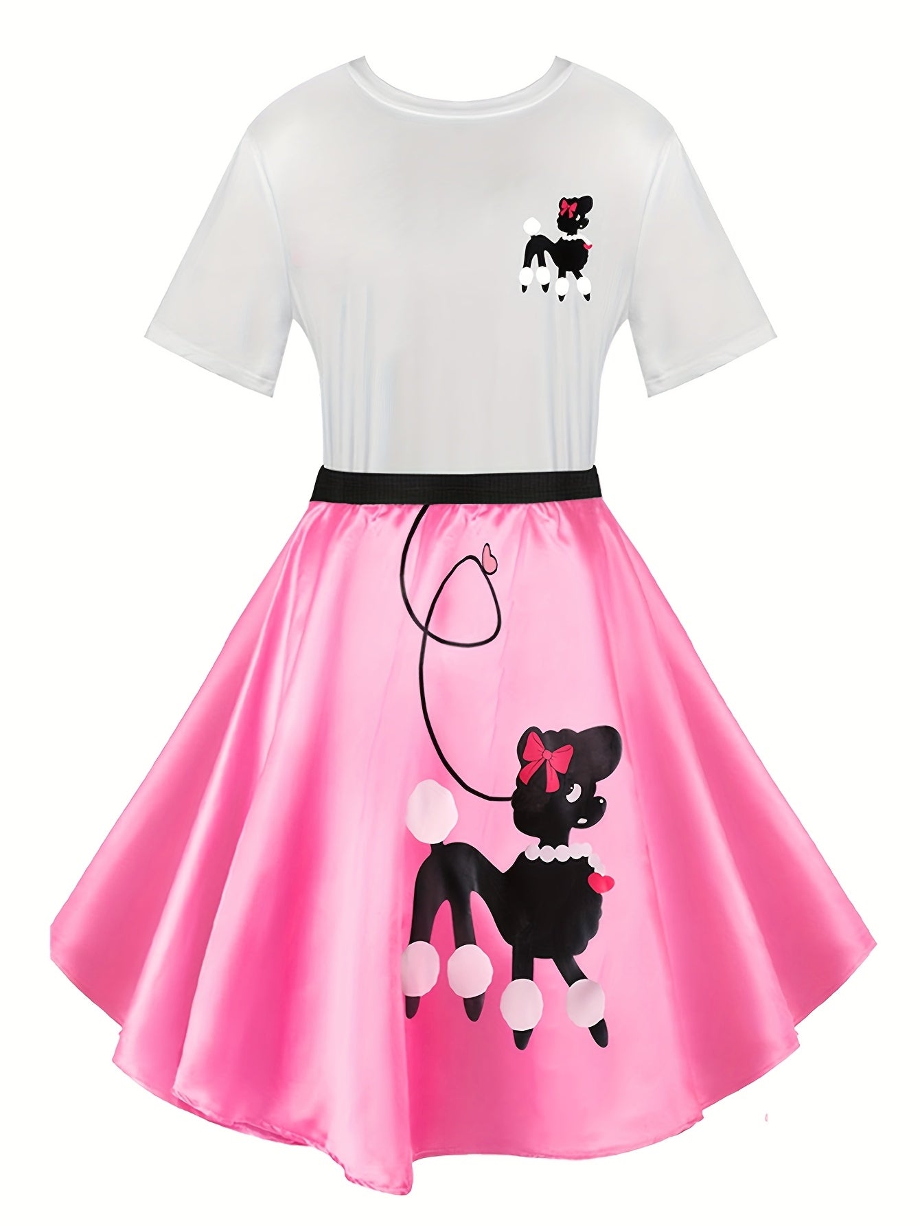 Ladies' Poodle Dress Set Retro Jumping Style 1950S Adult Women'S Halloween Costume T-Shirt Skirt Gloves, Scarf, Glasses, Earrings, Necklace Additions 8pcs Set